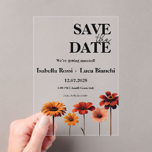 Watercolor Floral Bold Red & Orange Sunset Colors Acrylic Invitations