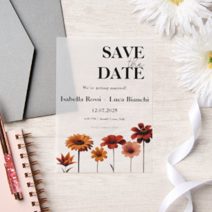 Watercolor Floral Bold Red & Orange Sunset Colors Vellum Invitations