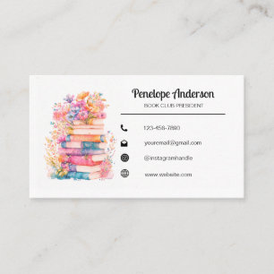Watercolor Floral Bookish Business Card