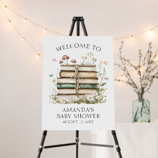 Watercolor Floral Books Baby Shower Welcome Foam Board