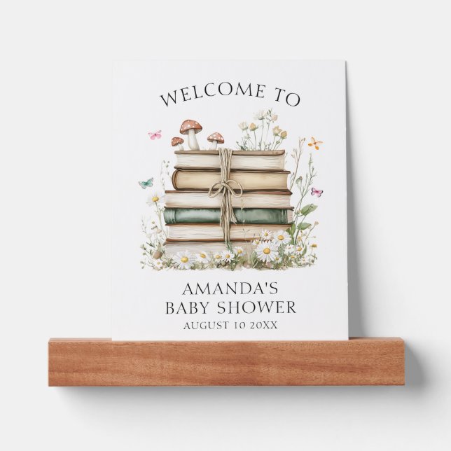 Watercolor Floral Books Baby Shower Welcome Picture Ledge (Front)