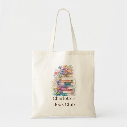 Watercolor Floral Books Book Club Tote Bag