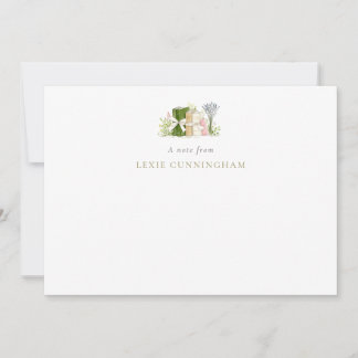 Watercolor Floral Books & Bows Personalised Note Card