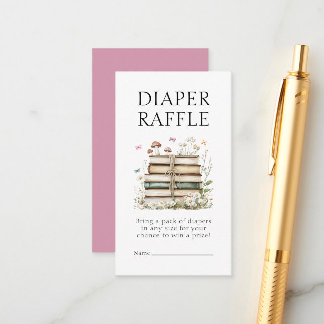 Watercolor Floral Books Diaper Raffle Enclosure Card (Front/Back In Situ)