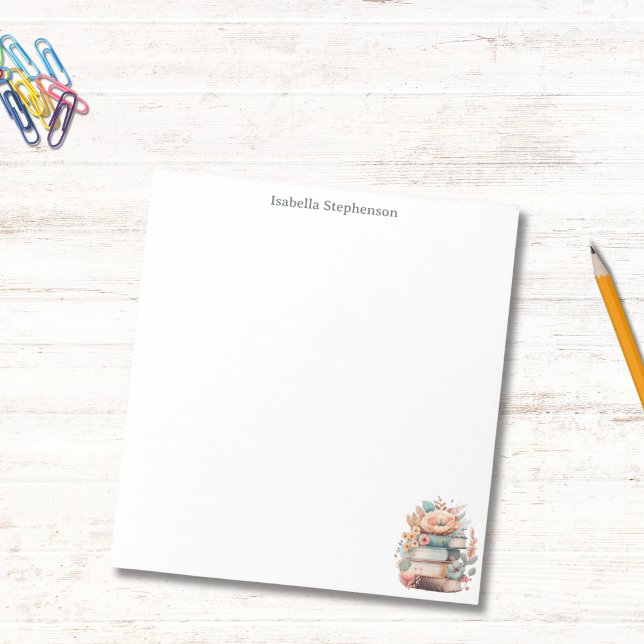 Watercolor Floral Books Personalized Book Lover  Notepad (Creator Uploaded)
