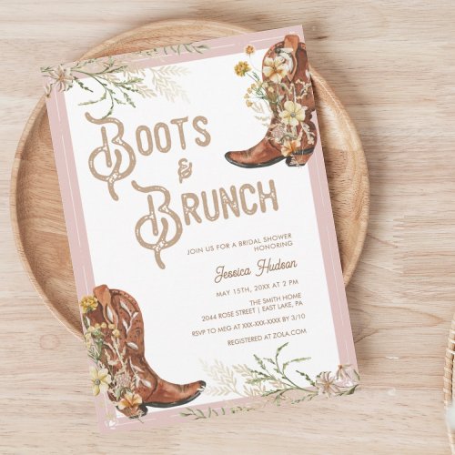 Watercolor Floral Boots  Brunch Bridal Shower Invitation