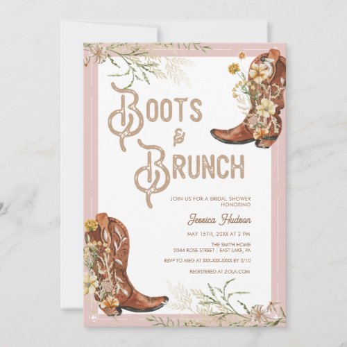 Watercolor Floral Boots  Brunch Bridal Shower Invitation
