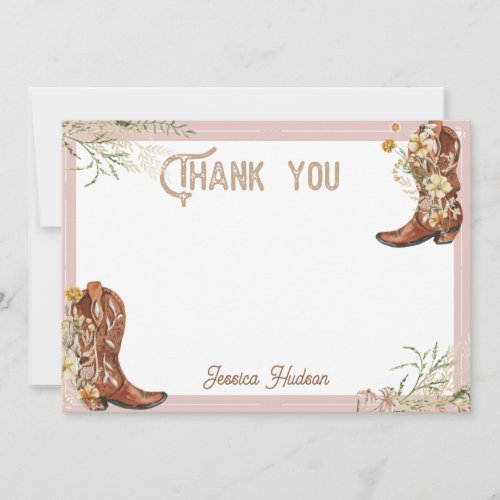 Watercolor Floral Boots  Bubbly Bridal Shower Thank You Card