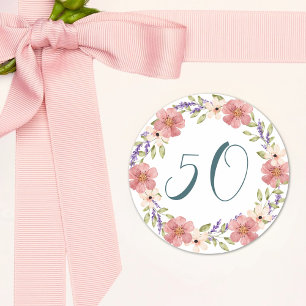 Watercolor Floral Border Customizable Birthday Age Classic Round Sticker
