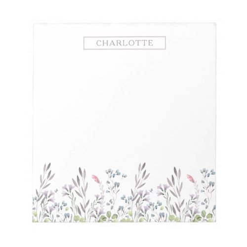 Watercolor Floral Border  Personalized Notepad