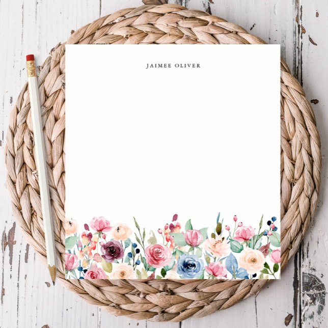 Watercolor Floral Border Personalized Notepad (Creator Uploaded)