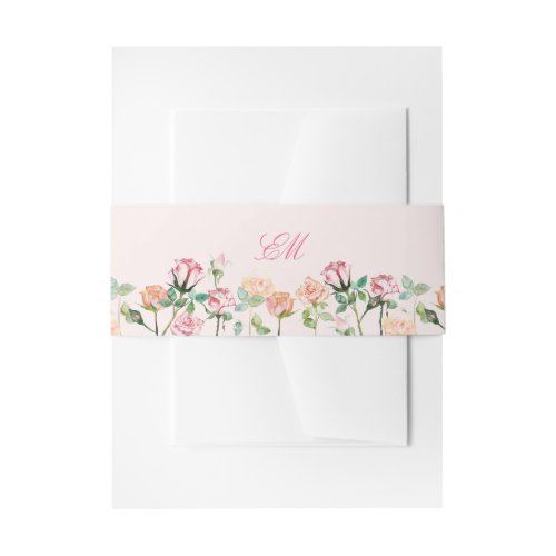 Watercolor Floral Border Wedding Invitation Belly Band