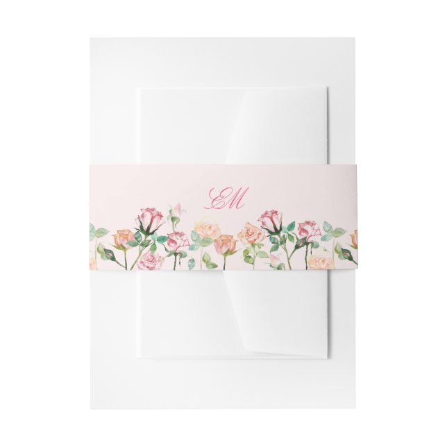 Watercolor Floral Border Wedding Invitation Belly Band (Front Example)