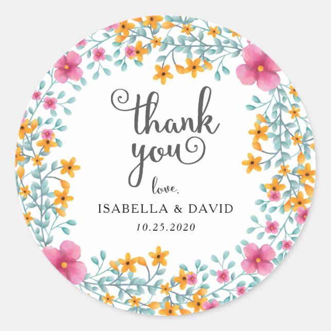 Watercolor Floral Border Wedding Sticker (Front)