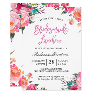 Watercolor Floral Botanical Bridesmaids Luncheon Card