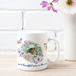 Watercolor Floral Botanical Custom Photo and Text Coffee Mug