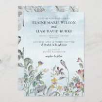 Watercolor Floral Botanical Dusty Blue Wedding Invitation