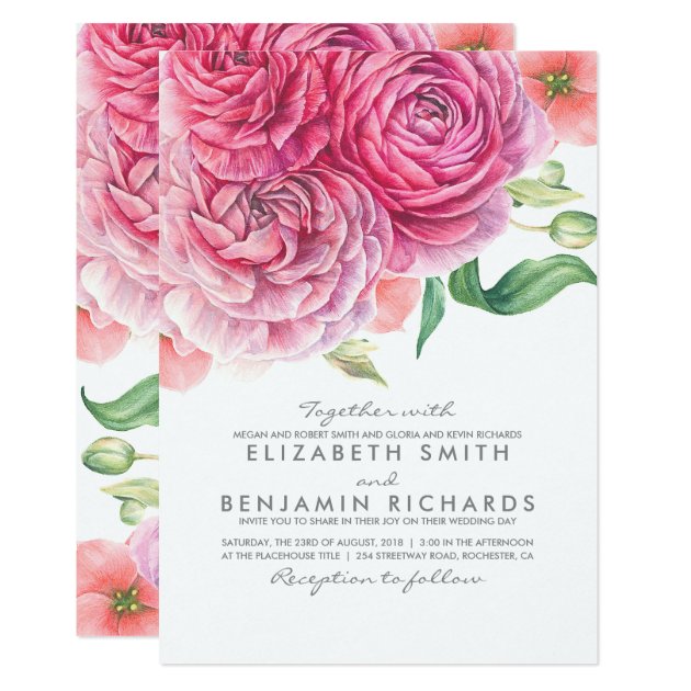 Watercolor Floral Botanical Elegant Modern Wedding Invitation