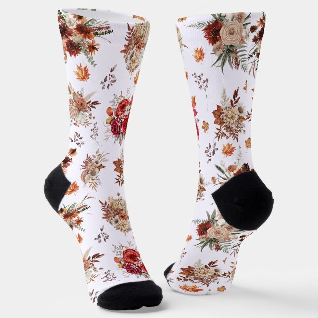 watercolor floral botanical fall autumn women socks (Angled)