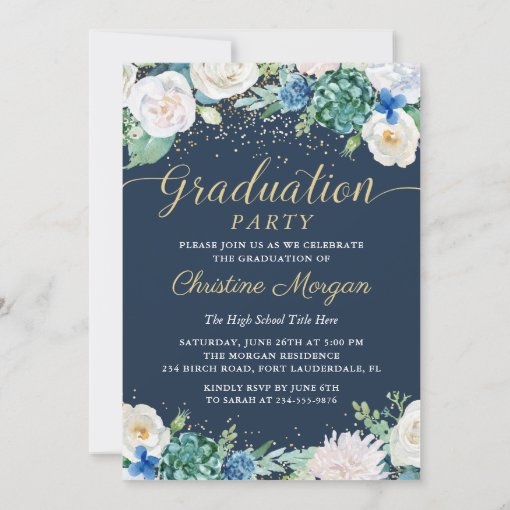 Watercolor Floral Botanical Graduation Party Photo Invitation | Zazzle
