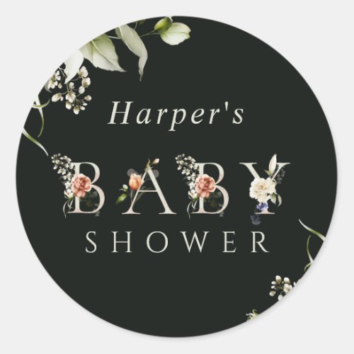 Watercolor Floral Botanical Letter Baby Shower Classic Round Sticker