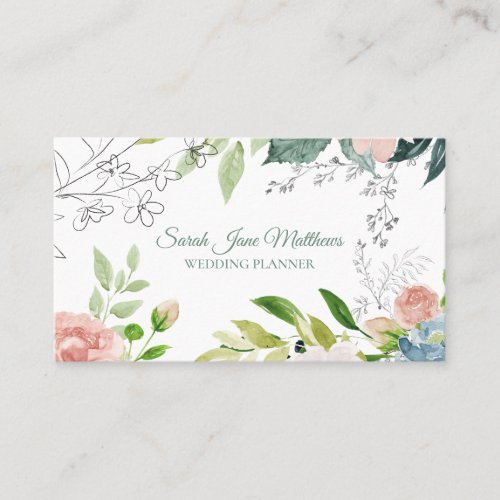 Watercolor floral botanical modern wedding planner business card