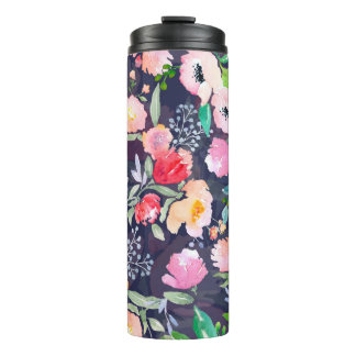 Watercolor floral botanical pattern and seamless b thermal tumbler
