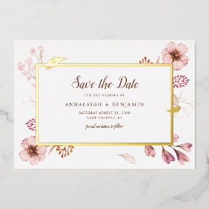 Watercolor Floral Botanical Save the Date Wedding Foil Invitation