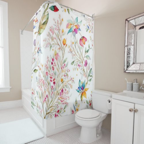 Watercolor Floral Botanical  Shower Curtain