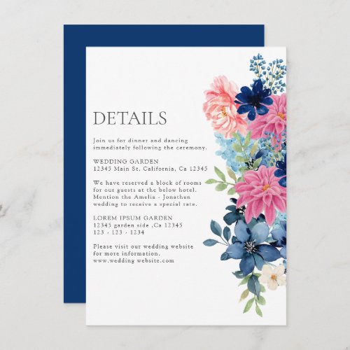 Watercolor floral botanical spring Wedding details Enclosure Card