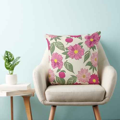 watercolor floral botanical vintage Pattern Throw Pillow