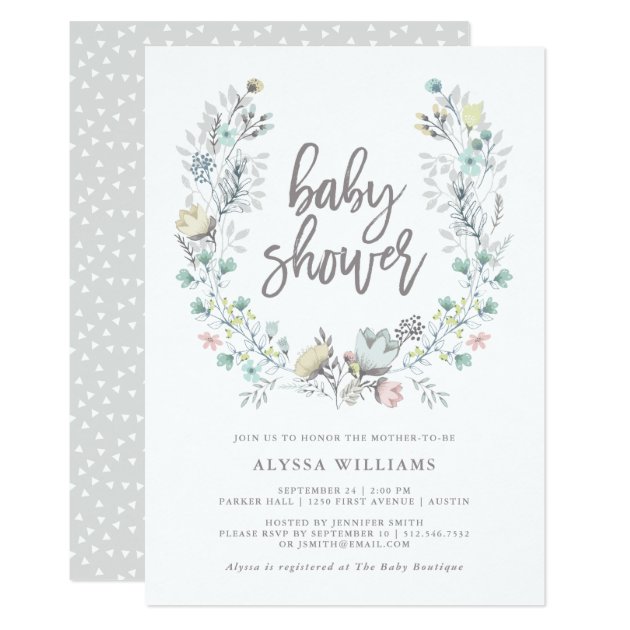 Watercolor Floral Botanical Wreath | Baby Shower Invitation