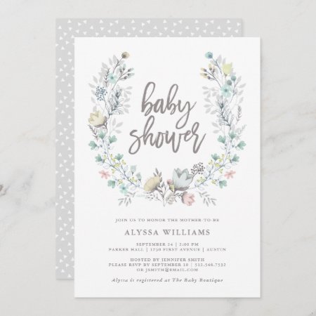 Watercolor Floral Botanical Wreath | Baby Shower Invitation