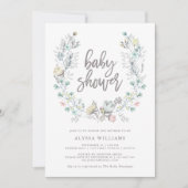 Watercolor Floral Botanical Wreath | Baby Shower Invitation (Front)
