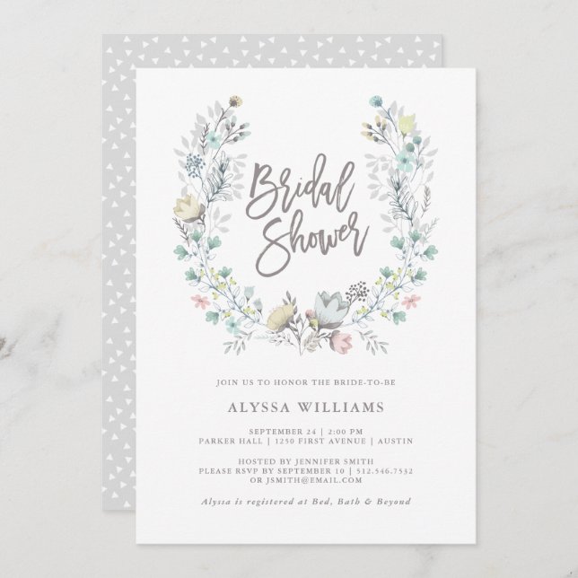 Watercolor Floral Botanical Wreath | Bridal Shower Invitation (Front/Back)