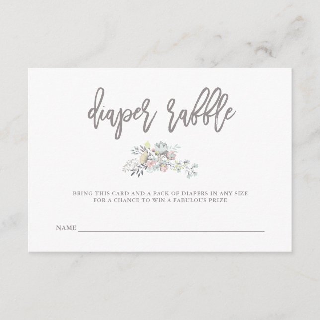 Watercolor Floral Botanical Wreath | Diaper Raffle Enclosure Card (Front)