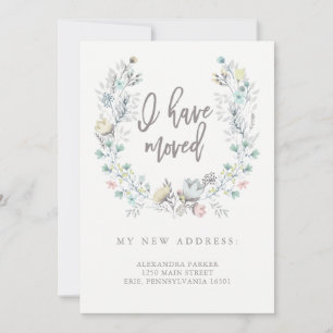 Watercolor Floral Botanical Wreath New Address Announcement