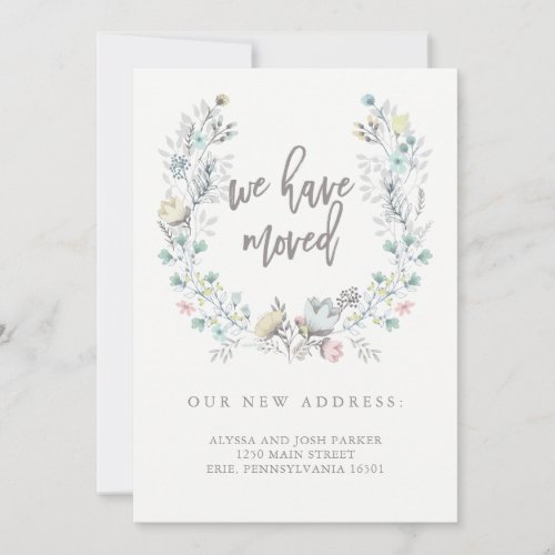 Watercolor Floral Botanical Wreath  New Address Announcement