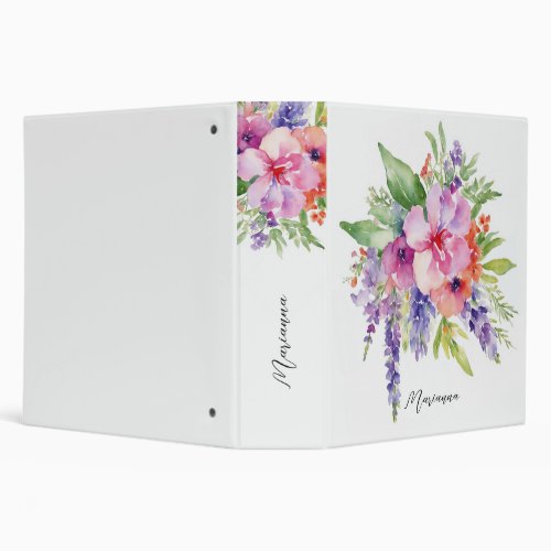 Watercolor Floral Bouquet 3 Ring Binder