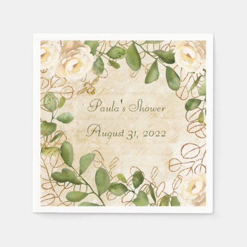 Watercolor Floral Bouquet and Foliage Frame Napkins