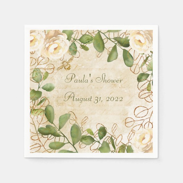 Watercolor Floral Bouquet and Foliage Frame Napkins (Front)