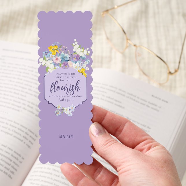 Watercolor Floral Bouquet Bible Scripture Purple Bookmarks (Hand)