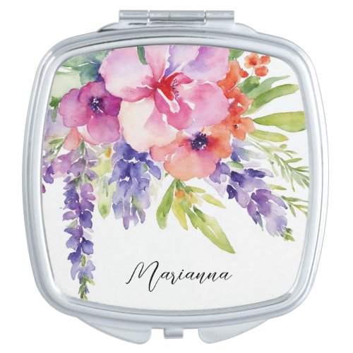 Watercolor Floral Bouquet Compact Mirror