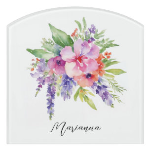 Watercolor Floral Bouquet Door Sign