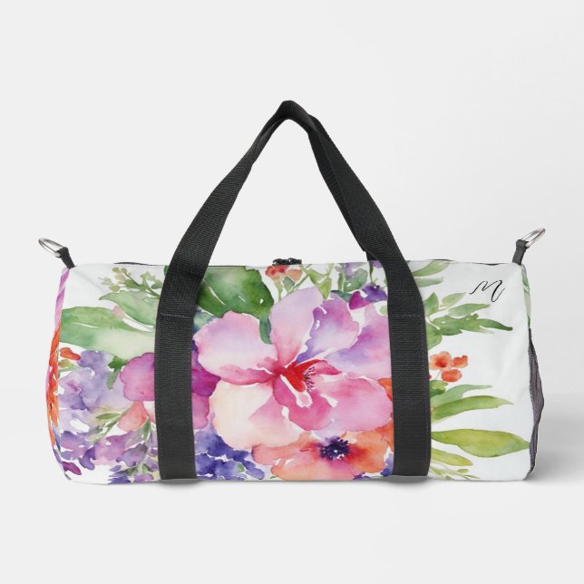 Watercolor Floral Bouquet Duffle Bag (Front)