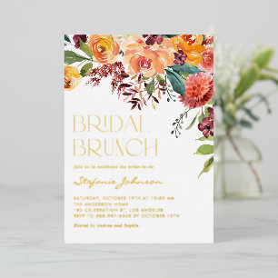 Watercolor Floral Bouquet Fall Bridal Brunch Foil Invitation