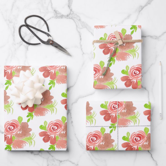 Watercolor Floral Bouquet Hand Painted Wrapping Paper Sheets (Front)
