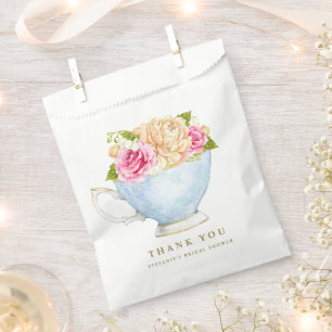 Watercolor Floral Bouquet in Teacup Bridal Shower Favor Bag