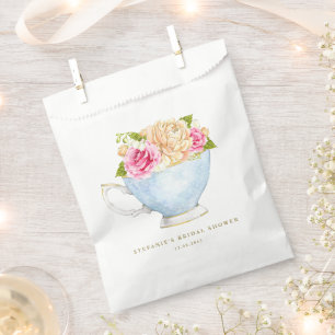 Watercolor Floral Bouquet in Teacup Bridal Shower Favor Bag