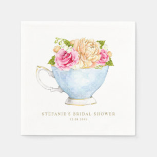 Watercolor Floral Bouquet in Teacup Bridal Shower Napkins